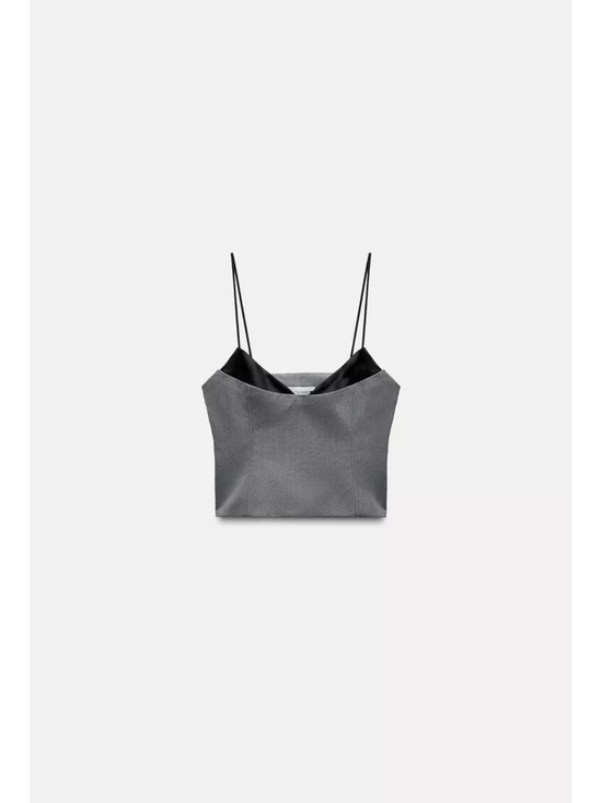 Zara Tops - Zara Gray Crop Cami with Black Satin Trim
